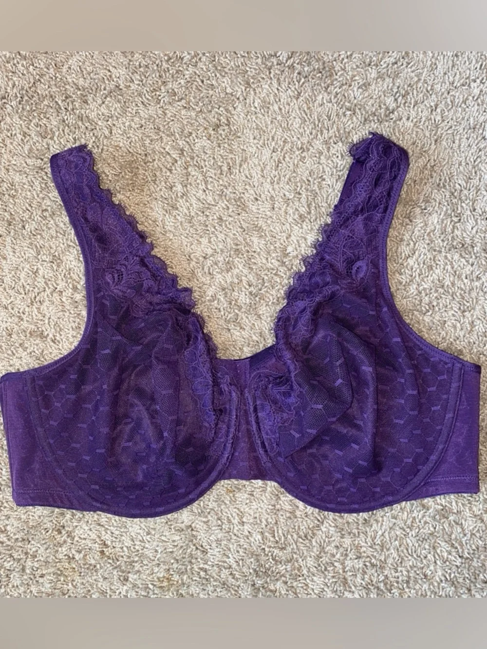 Cacique Unlined Full Coverage Bra Wired 44D Purple Lace